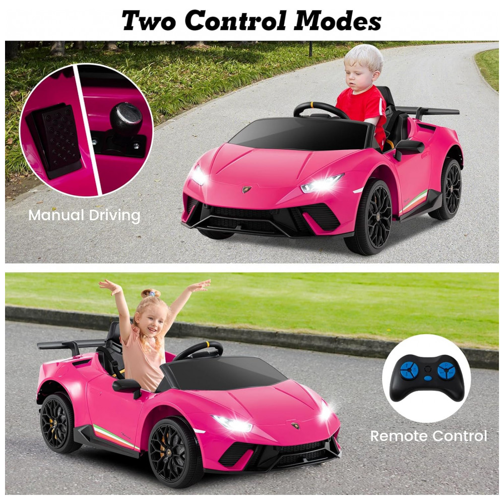 Carro Elétrico Infantil Licenciado Lamborghini Huracan OLAKIDS Rosa 12V com Controle Remoto 2 Velocidades Suspensão Bluetooth e USB - Imagem 6
