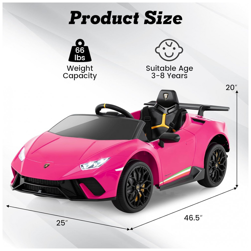 Carro Elétrico Infantil Licenciado Lamborghini Huracan OLAKIDS Rosa 12V com Controle Remoto 2 Velocidades Suspensão Bluetooth e USB - Imagem 7