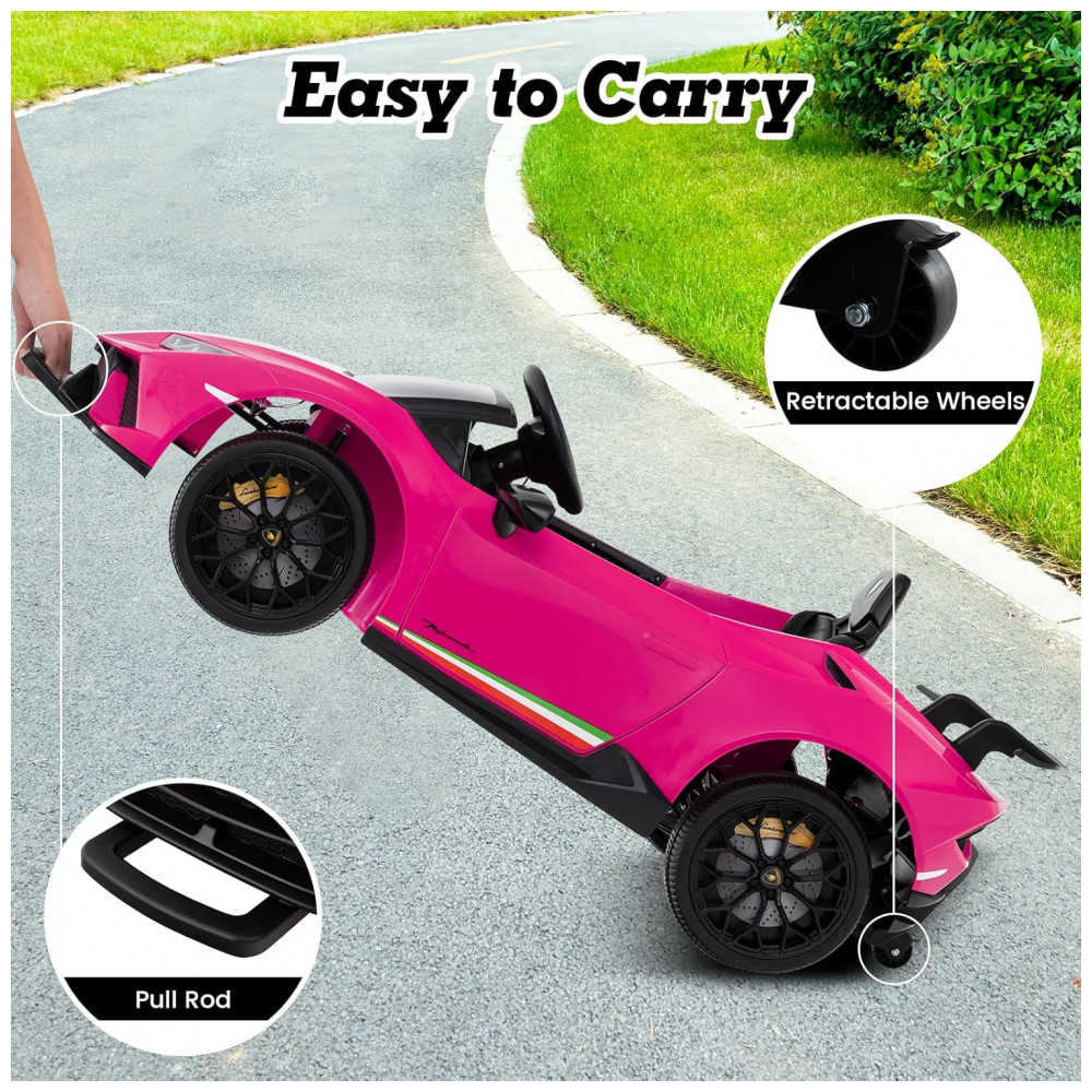 Carro Elétrico Infantil Licenciado Lamborghini Huracan OLAKIDS Rosa 12V com Controle Remoto 2 Velocidades Suspensão Bluetooth e USB - Imagem 8