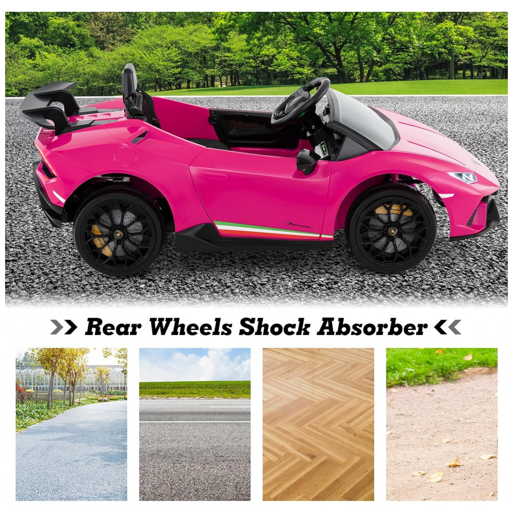 Carro Elétrico Infantil Licenciado Lamborghini Huracan OLAKIDS Rosa 12V com Controle Remoto 2 Velocidades Suspensão Bluetooth e USB - Imagem 9
