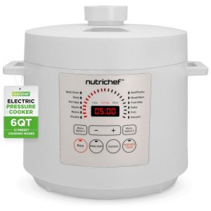 Panela de Pressão Elétrica NutriChef com Capacidade de 57 litros e 9 Funções Digitais Cooker de Bancada Ajuste de Tempo e Temperatura Cozinhe Asse