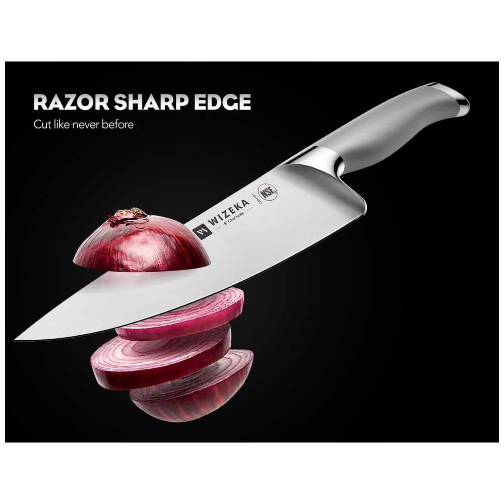 Conjunto de Facas WIZEKA em Aço Inoxidável Alemão com Bloco de Bancada Multinível 15 Peças Prata - Imagem 3