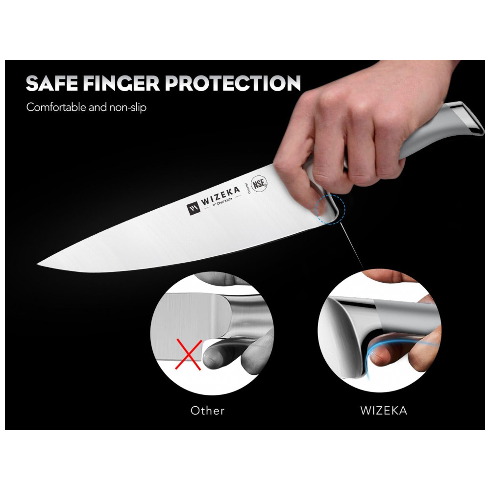 Conjunto de Facas WIZEKA em Aço Inoxidável Alemão com Bloco de Bancada Multinível 15 Peças Prata - Imagem 4
