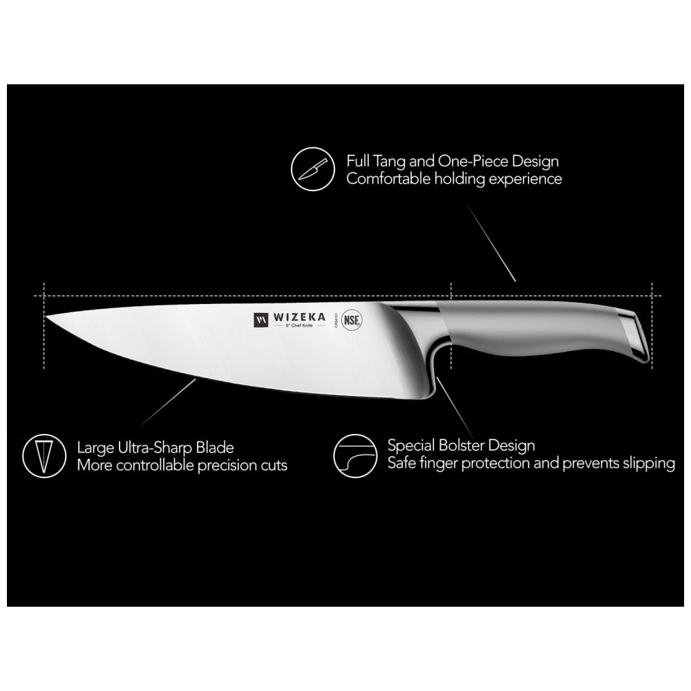 Conjunto de Facas WIZEKA em Aço Inoxidável Alemão com Bloco de Bancada Multinível 15 Peças Prata - Imagem 5