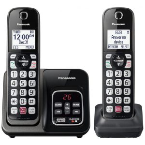 Telefone Sem Fio Panasonic KX-TGD832M Preto Metálico 2 Handsets com Bloqueio Avançado de Chamadas Gravação Bidirecional Alerta Golpe Um Toque Secretária Digital ID Falante Bilíngue