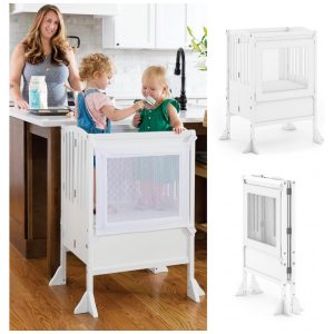 Banqueta Torre de Aprendizagem Dupla Dobrável Guidecraft Contemporary Kitchen Helper Branca Madeira Engenharia Altura Ajustável