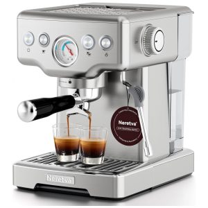 Máquina de Espresso 15 Bar Vaporizador de Leite Manômetro Visível 18L Neretva Inox Prata 220V