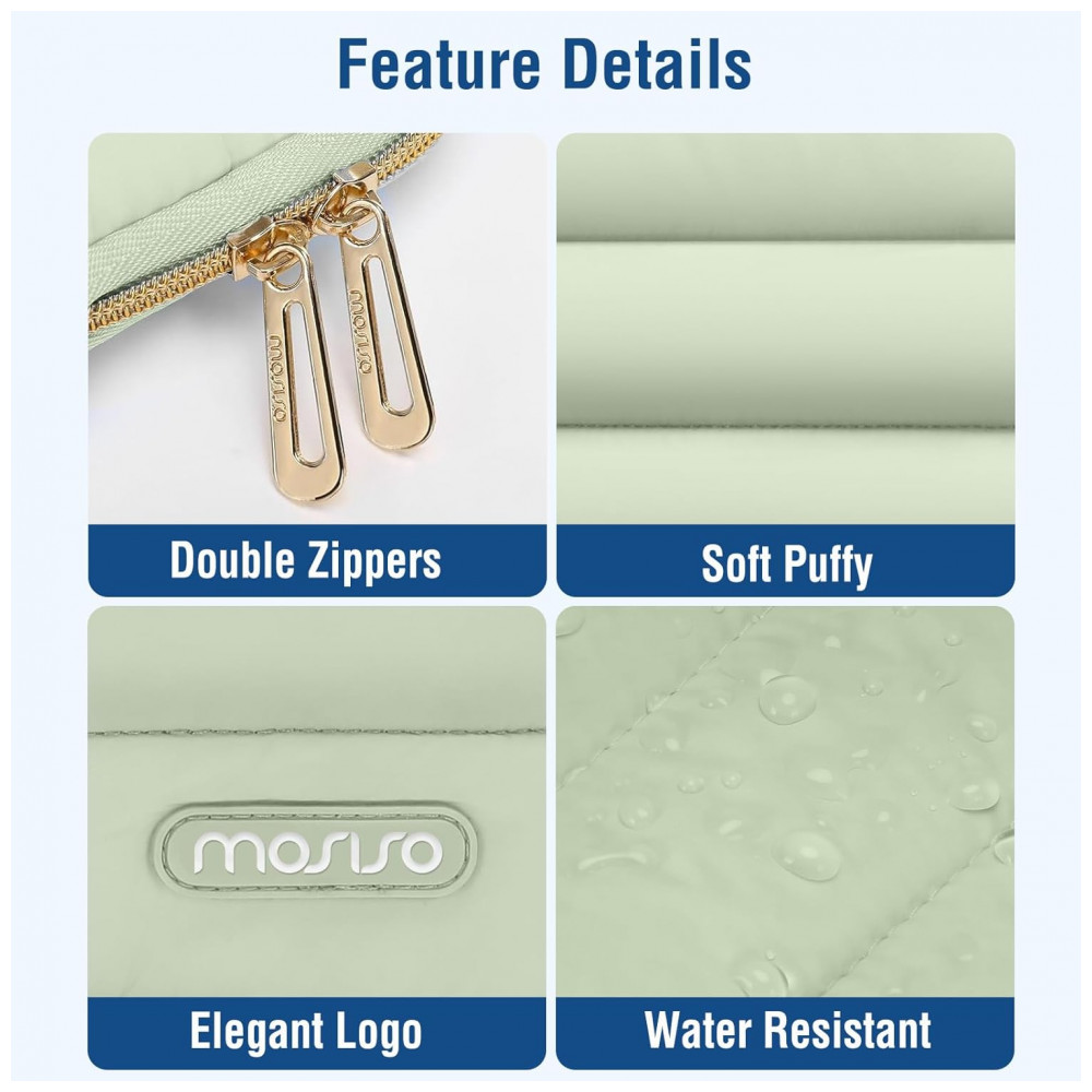 MOSISO 13.3" Bolsa Acolchoada para MacBook Air/Pro, HP, Dell, ASUS, Lenovo, Poliéster com Estojo Pequeno, Verde-Sálvia - Imagem 4