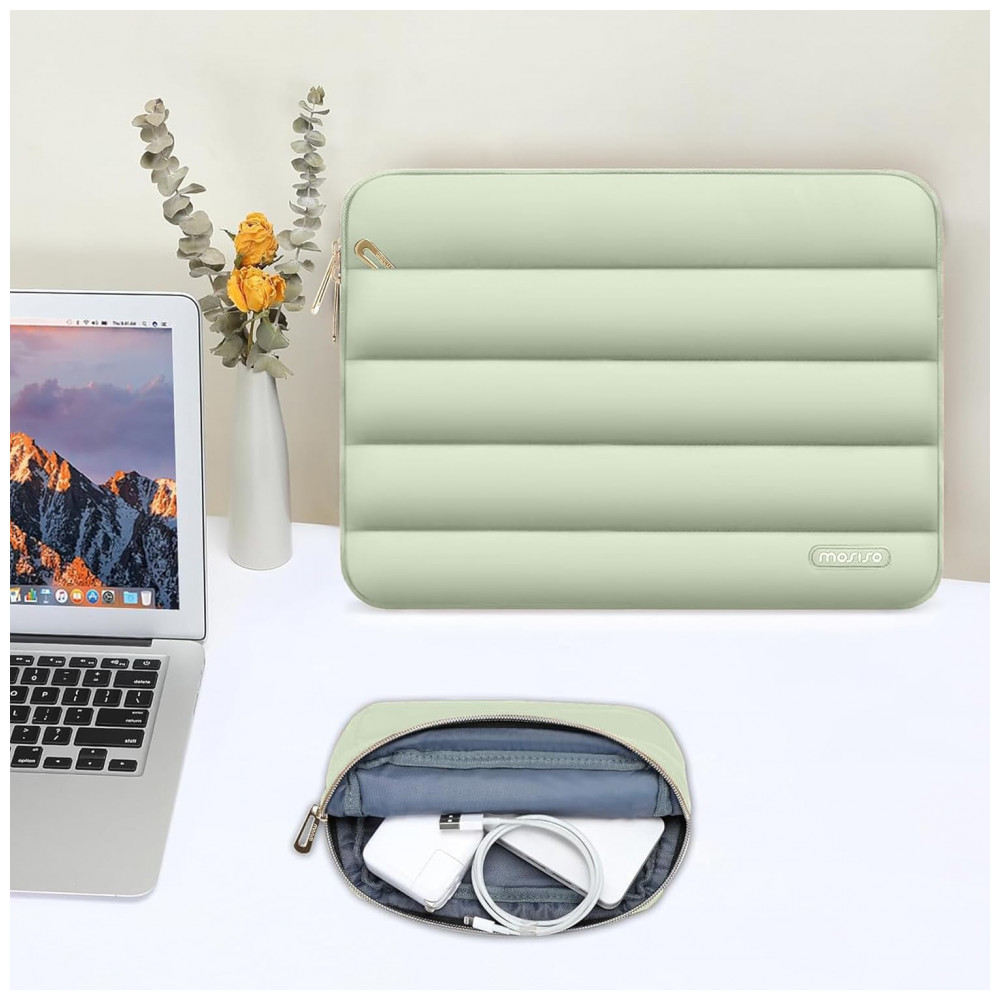MOSISO 13.3" Bolsa Acolchoada para MacBook Air/Pro, HP, Dell, ASUS, Lenovo, Poliéster com Estojo Pequeno, Verde-Sálvia - Imagem 8
