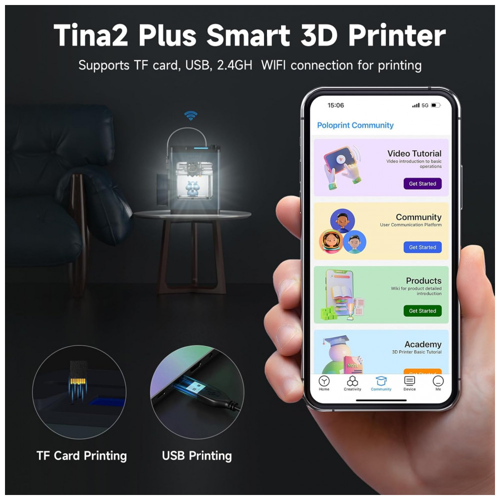 Impressora 3D TINA2 Plus V2, Velocidade de 250 mm/s, Nível Automático, Mini Impressora 3D com Plataforma de Aço para Iniciantes e Crianças,Entina, - Imagem 3