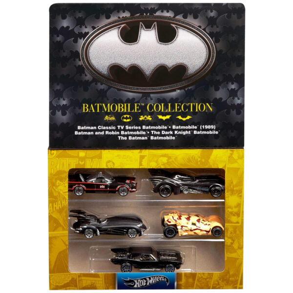 Conjunto de 5 Carros de Brinquedo Hot Wheels em Escala 1:64, Batman 85º Aniversário com 5 Réplicas Diferentes do Batmóvel em Embalagem Comemorativa