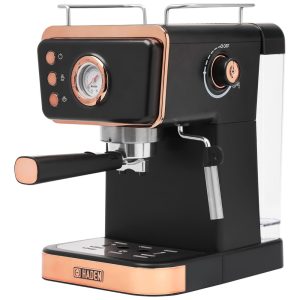 Máquina de Café Expresso 1.5L 20 Bar em Aço Inoxidável com Vaporizador de Leite 110V 1350W HADEN Preto e Cobre