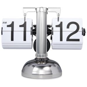 Relógio de Mesa Vintage com Flip Automático Operado por Engrenagem a Bateria Wkevnu Prata e Branco