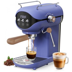 Nesskoko Máquina de Espresso Semi Automática 20 Bar com Vaporizador de Leite Azul Compacta e Fácil de Usar