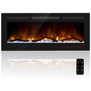 Lareira Elétrica de Embutir A45x106L com Controle Remoto e Chamas Multicolorida 110V Cheerway Preta