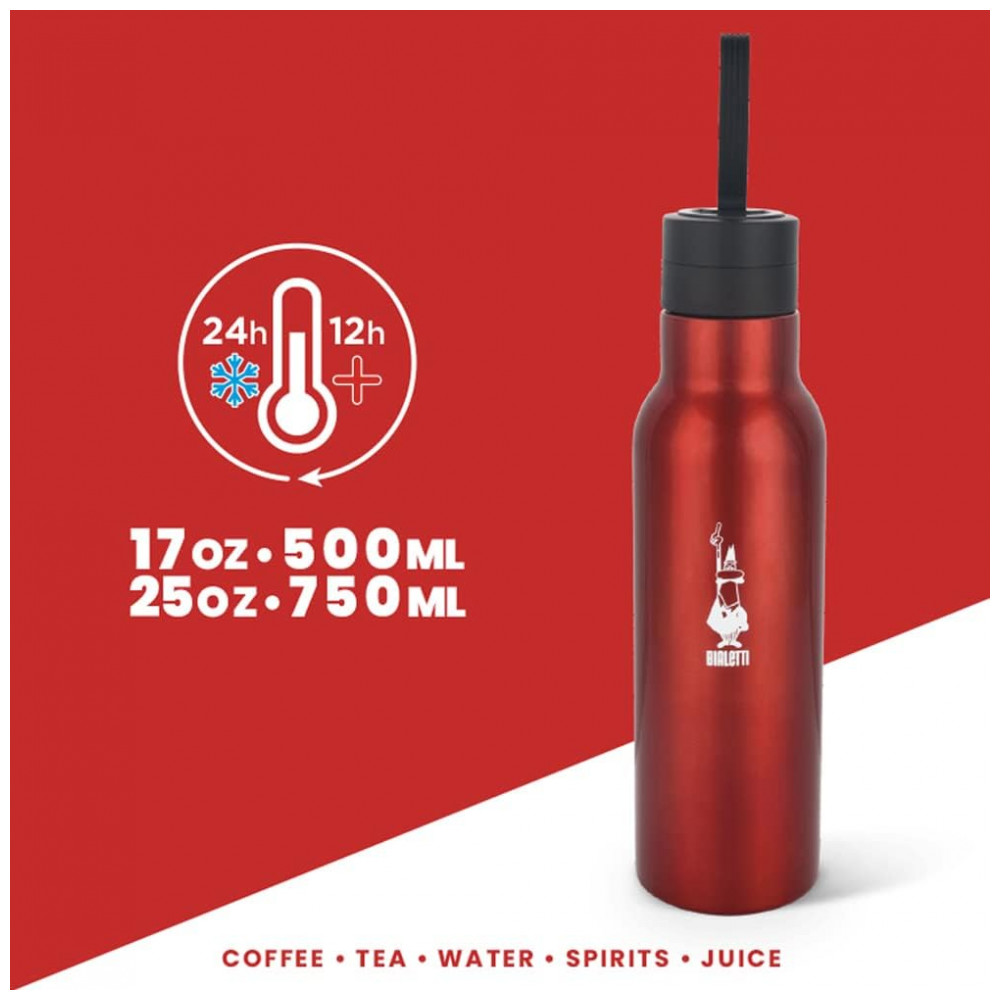 Garrafa Térmica 750 mL com Isolamento a Vácuo Fria 24H e Quente 12H Bialetti Vermelha - Imagem 3