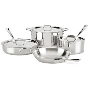 Conjunto de Panelas de Aço Inoxidável 7 Peças para Forno de Indução Qualidade Profissional para sua Cozinha All Clad Prata