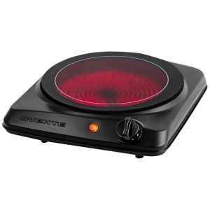 Cooktop Elétrico de Infravermelho Portátil de Vidro Cerâmico com Queimador Único 5 Níveis de Temperatura e Fácil de Limpar 110V 1000W OVENTE BGI101B Preto