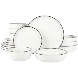 Aparelho de Jantar com 16 Peças em Porcelana Borda Preta Gibson Home Oslo Branco