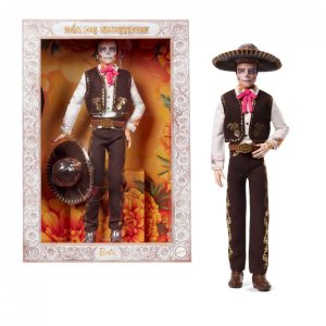 Boneco Barbie Signature Ken Dia De Muertos 2025 com traje preto e detalhes de cempasúchil dourado
