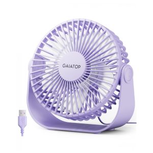 Ventilador de Mesa USB Gaiatop Roxo 14 cm 3 Velocidades até 48 m/s 2500 RPM Rotação 90° Silencioso 40 dB 5 Lâminas Modelo TF55B 5V
