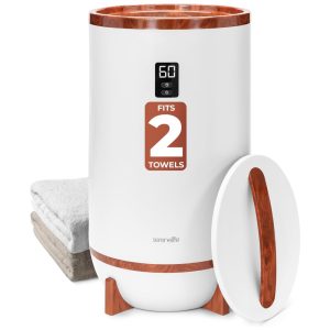 Aquecedor de Toalha Elétrico com Desligamento Automático Temporizador Integrado até 60 Min e Suporte para Disco Perfumado 110V 500W SereneLife Branco e Marrom Cereja