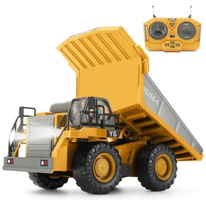 Caminhão Basculante RC 9 Canais com Luzes e Sons Metálicos Bateria Recarregável - Brinquedo de Construção para CriançasKIZJORYA