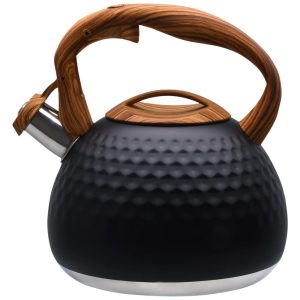 Chaleira de Chá 3 Litros em Aço Inoxidável com Apito e Alça de Madeira GGC Preta