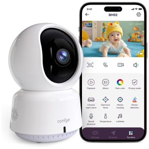 Câmera de Vigilância BabyPet para Ambientes Internos Resolução 2K QHD Controle via App Rastreamento Automático Detecção de Movimento Comfyer
