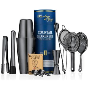 Kit Bartender Profissional 11 Peças em Aço Inoxidável Mixology Craft Preto