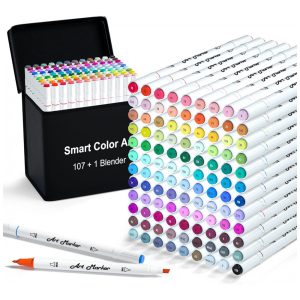 Conjunto de Canetas Artisticas 109 Cores de Ponta Dupla à Base de Álcool com Estojo para Adultos Smart Color Art