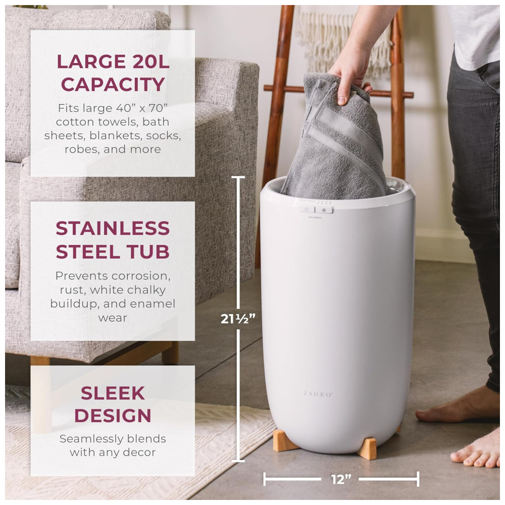 Aquecedor de Toalha Elétrico 20L com 4 Configurações de Temporizador 110V Zadro Cinza e Preto - Imagem 6