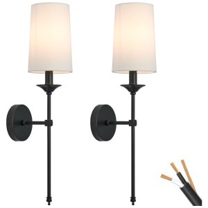 Conjunto de Luminária de Parede com Fio Estilo Vintage Material de Metal e 2 Peças 110V PASSICA DECOR Preta