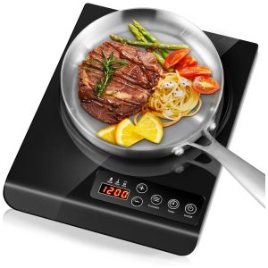 Cooktop Elétrico Portátil de Indução com Queimador Único Plugue Placas de Aquecimento Rápido e Temperatura Ajustável 110V 1200W Chefzilla Preto