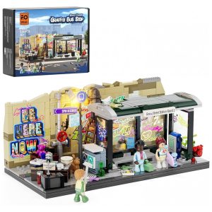 FUNWHOLE Kit de Blocos de Montar Parada de Ônibus Grafite com Luz LED - 514 Peças para Adultos e Jovens