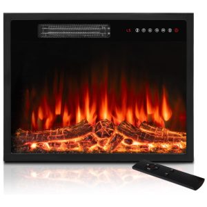 Lareira Elétrica de Embutir A44x58L cm com 5 Níveis de Brilho 4 Opções de Cores Temporizador Controle Remoto e Digital 110V 1500W BOSSIN Preta