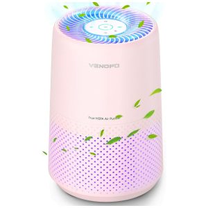 Purificador de Ar VENDFO VF10 Filtro HEPA H13 Cobertura até 54m² Silencioso 24dB 3 Velocidades Saída 360° Child Lock Rosa 110V