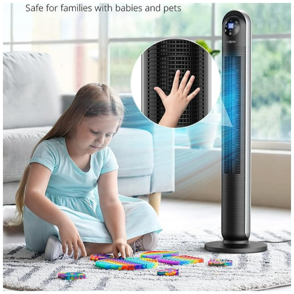 Ventilador Torre Paris Rhne Ventilador Torre Oscilante com 12 Velocidades Temporizador de 24 Horas 3 Modos Display LED Controle Remoto Operação - Imagem 2