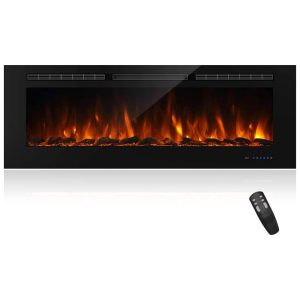 Lareira Elétrica de Embutir A54x152L com Controle Remoto e Chama Ajustável 110V 1500W Masarflame Preta