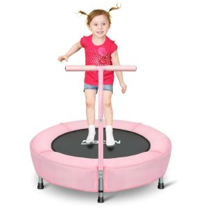 Mini Cama Elástica Dobrável com Alça Ajustável e Fácil Montagem para Crianças de 2 a 5 Anos Bcan Rosa