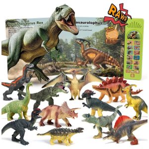 Kit 12 Dinossauros com Livro Interativo de Sons para Crianças Acima de 3 Anos OENUX