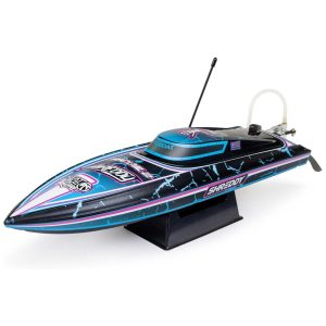 Barco de Controle Remoto para Adultos com Ferragens Metálicas Ajustáveis e Velocidade até 40 km/h Pro Boat Recoil 2 Preto e Azul