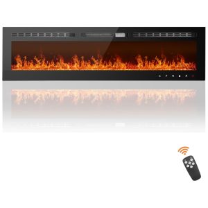 Lareira Elétrica de Embutir A43x228L Ultrafina com Painel Digital Controle Remoto Temporizador e Controle por APP 110V Anpuce Preta