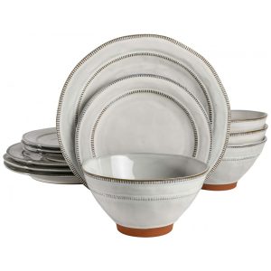 Aparelho de Jantar com 12 Peças em Cerâmica e Esmalte Reativo Gibson Elite Terranea Branco