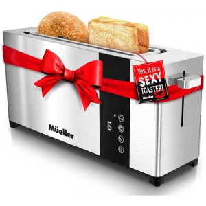 Torradeira Elétrica 2 Fatias com 6 Níveis de Tostagem de Aço Inoxidável e Visor LCD 800W 110V Mueller Austria Prata