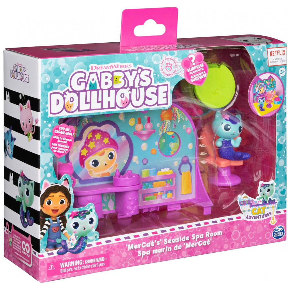 Playset Gabby's Dollhouse MerCats Spa Room com Figura de Brinquedo MerCat, Surpresas e Móveis para Casa de Bonecas, Brinquedo para Meninas e Meninos - Imagem 9