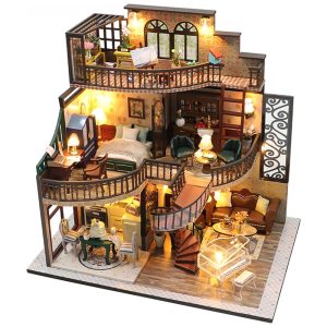 Casa em Miniatura Realista com Móveis de Madeirae Música para Adultos e Adolescentes Escala 124 Lannso M2132 Marrom