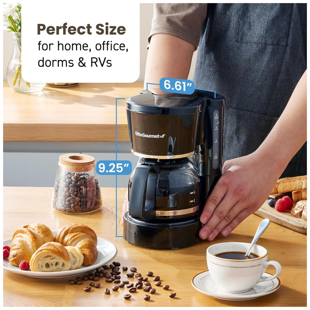 Máquina de Café Elite Gourmet EHC-5055 Automática 5 Xícaras com Função Pause N Serve Filtro Reutilizável Interruptor Liga/Desliga - Imagem 4