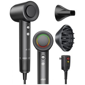 Secador de Cabelo ARAS Tecnologia Iônica Negativa com Motor sem Escova de 160.000 RPM para Secagem Rápida Baixo Ruído e Bocal Magnético - Preto