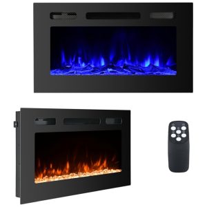 Lareira Elétrica de Embutir A43x76L cm com Temporizador Controle Remoto e Digital 110V 1500W Eueiriup Preta